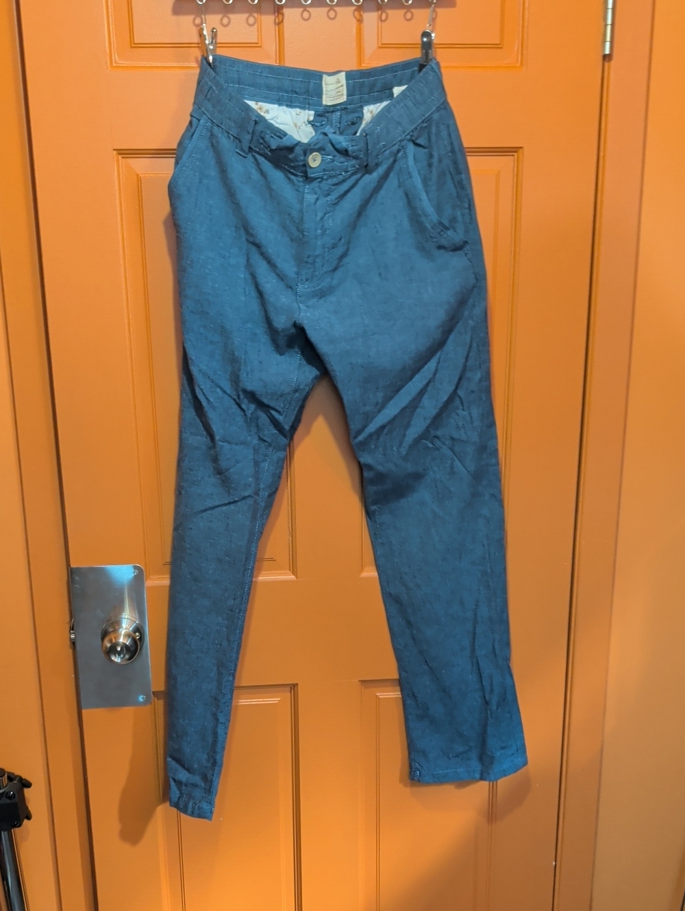 Point Zero 30x29 Casual Blue Men's Tapered Linen-cotton Pants